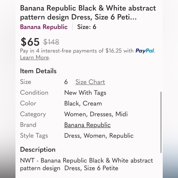 Banana Republic black and white abstract print 6 petite dress new with tags - Picture 14 of 14